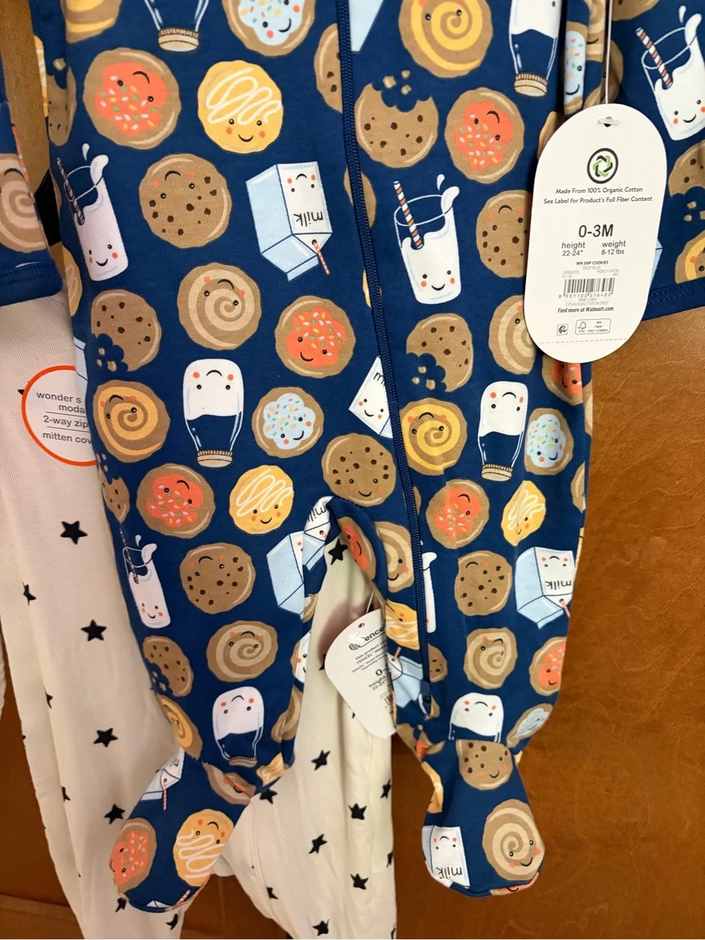 2 pc NEW 0-3M Sleep n Play Pajamas - Milk n Cookies & Blue Stars Organic Cotton